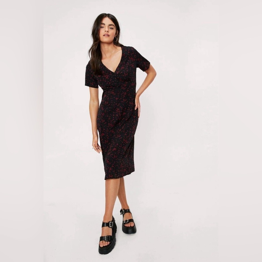 Nasty Gal NWT - In A Rough Spot - Red & Black Polka Dot Midi Dress